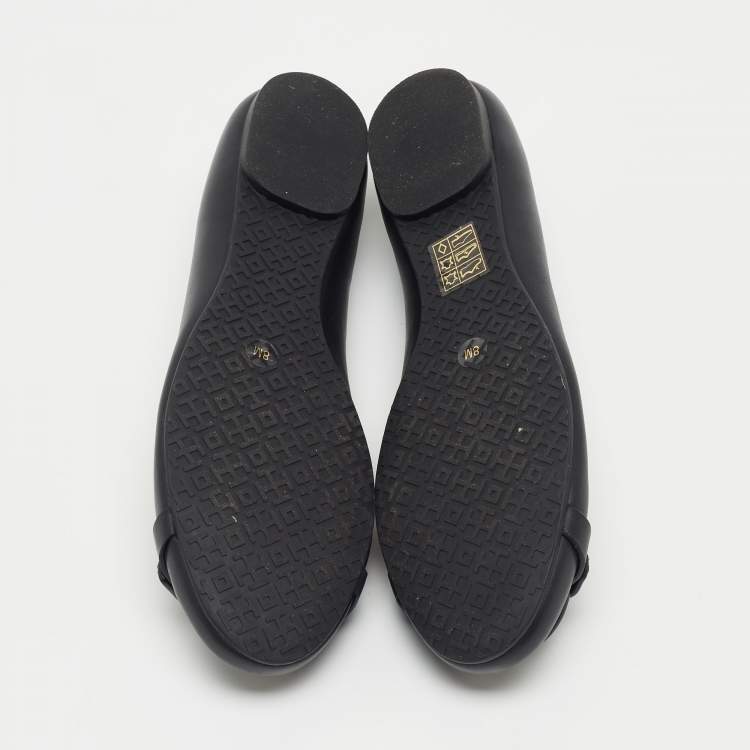 مملوكة مسبقًا Tory Burch Black  Leather Luisa Micro Ballet Flats Size 38.5