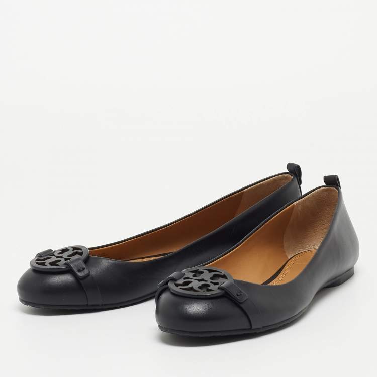 مملوكة مسبقًا Tory Burch Black  Leather Luisa Micro Ballet Flats Size 38.5