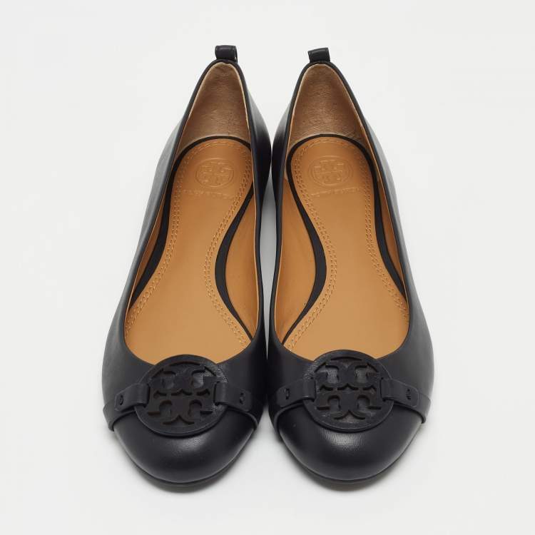 مملوكة مسبقًا Tory Burch Black  Leather Luisa Micro Ballet Flats Size 38.5