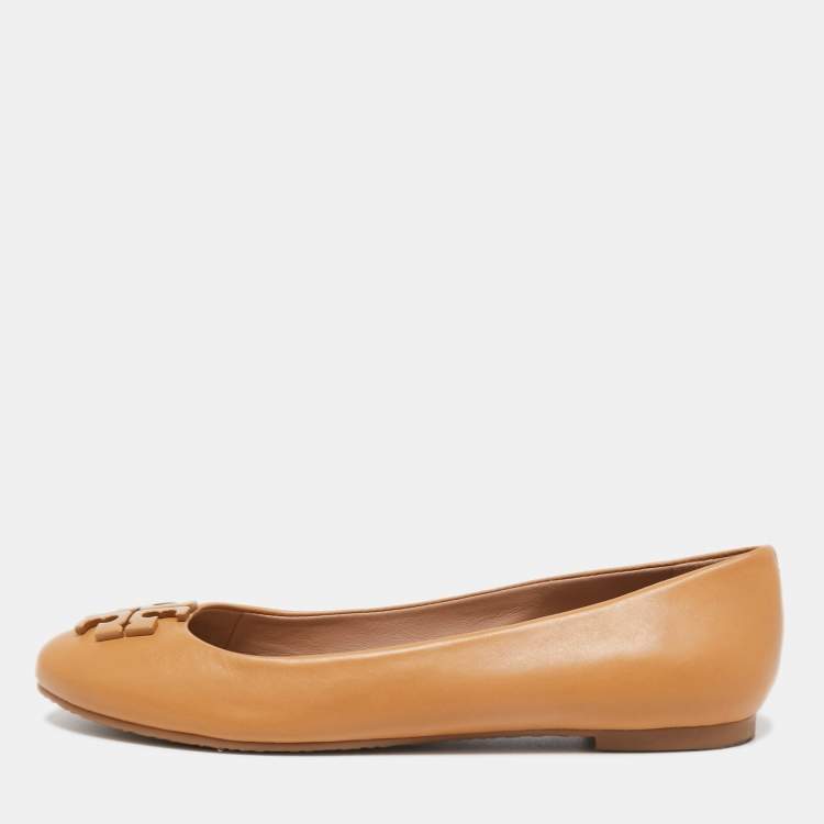 Pre Owned Tory Burch Brown Leather Lowell Ballet Flats Size 38.5