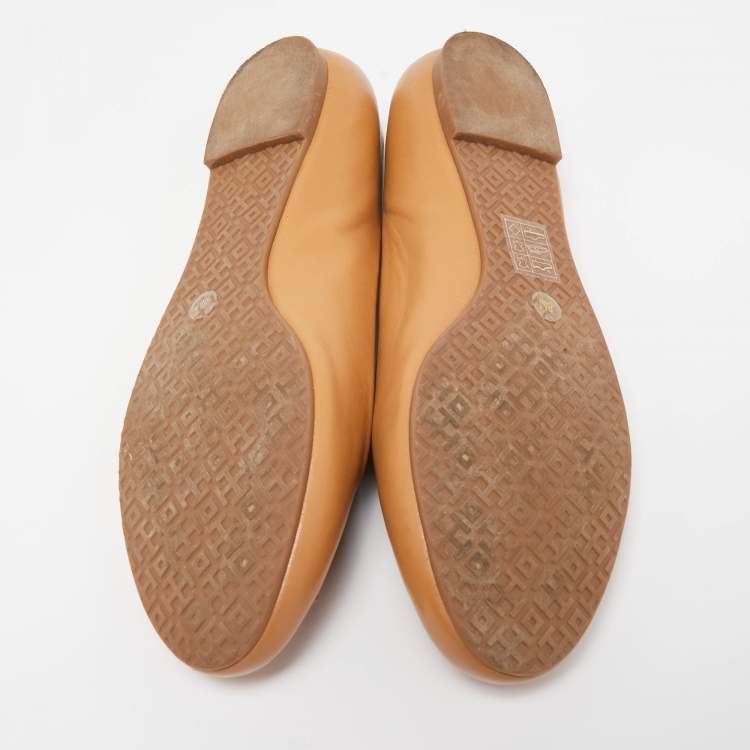 Pre Owned Tory Burch Brown Leather Lowell Ballet Flats Size 38.5