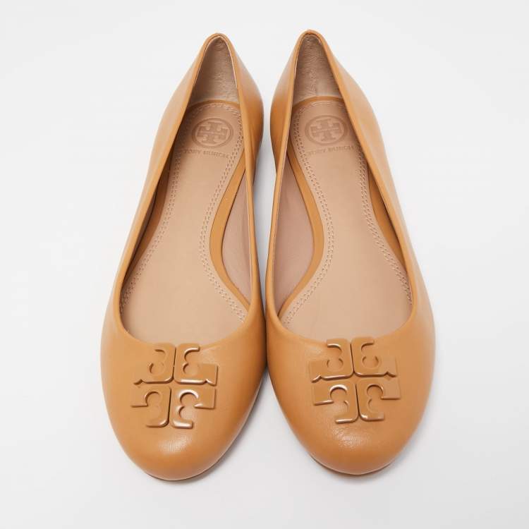 Pre Owned Tory Burch Brown Leather Lowell Ballet Flats Size 38.5