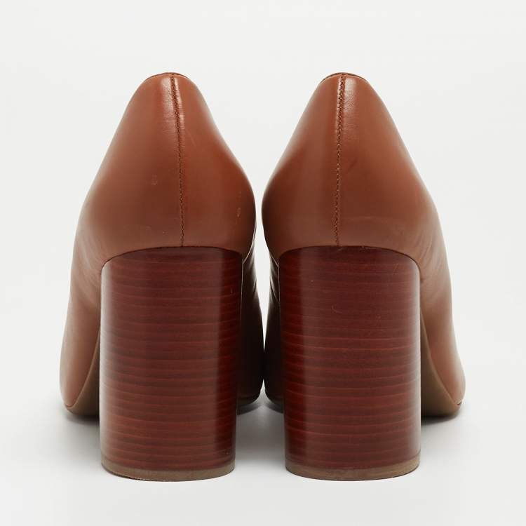 مملوكة مسبقًا Tory Burch Brown Leather Janey Pumps Size 40
