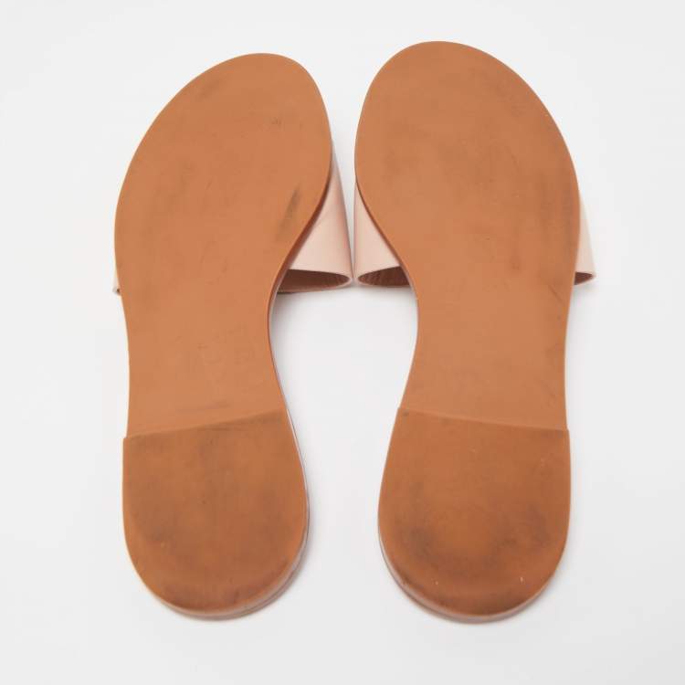 Pre Owned Tory Burch Pink Leather Logo Flat Slides Size 39