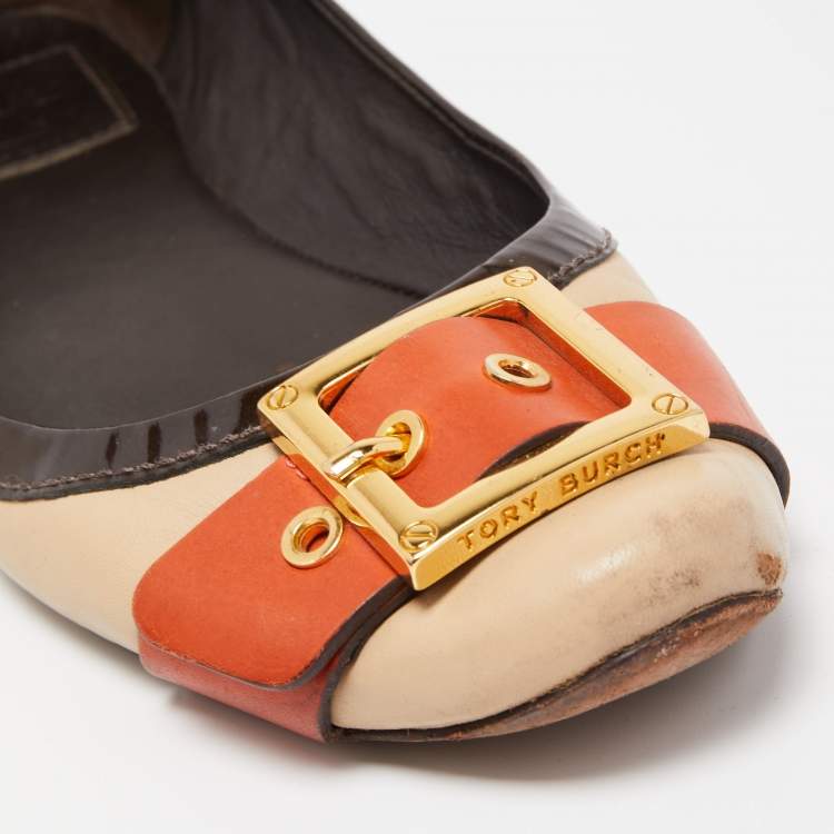 Pre Owned Tory Burch Tricolor Leather Ballet Flats Size 40.5 