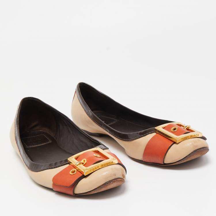 Pre Owned Tory Burch Tricolor Leather Ballet Flats Size 40.5 