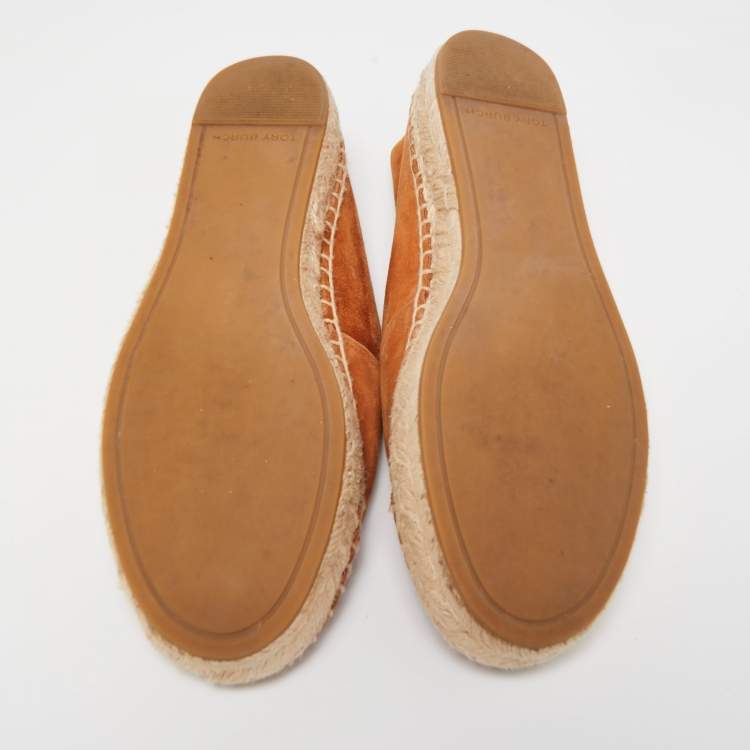 Pre Owned Tory Burch Brown Suede and Leather Espadrille Flats Size 38 