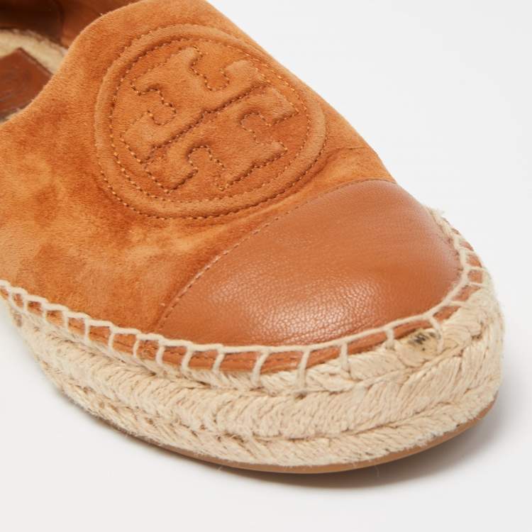 Pre Owned Tory Burch Brown Suede and Leather Espadrille Flats Size 38 