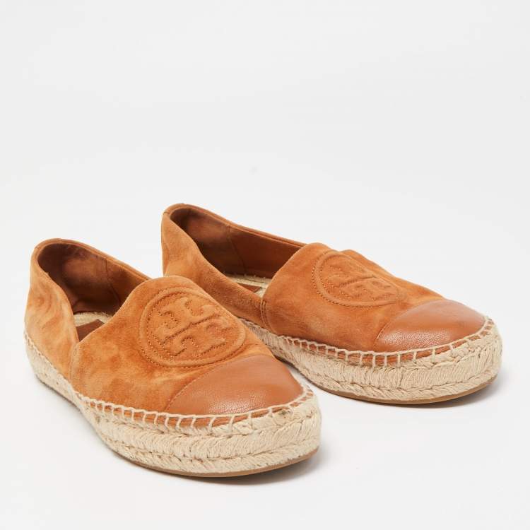 Pre Owned Tory Burch Brown Suede and Leather Espadrille Flats Size 38 