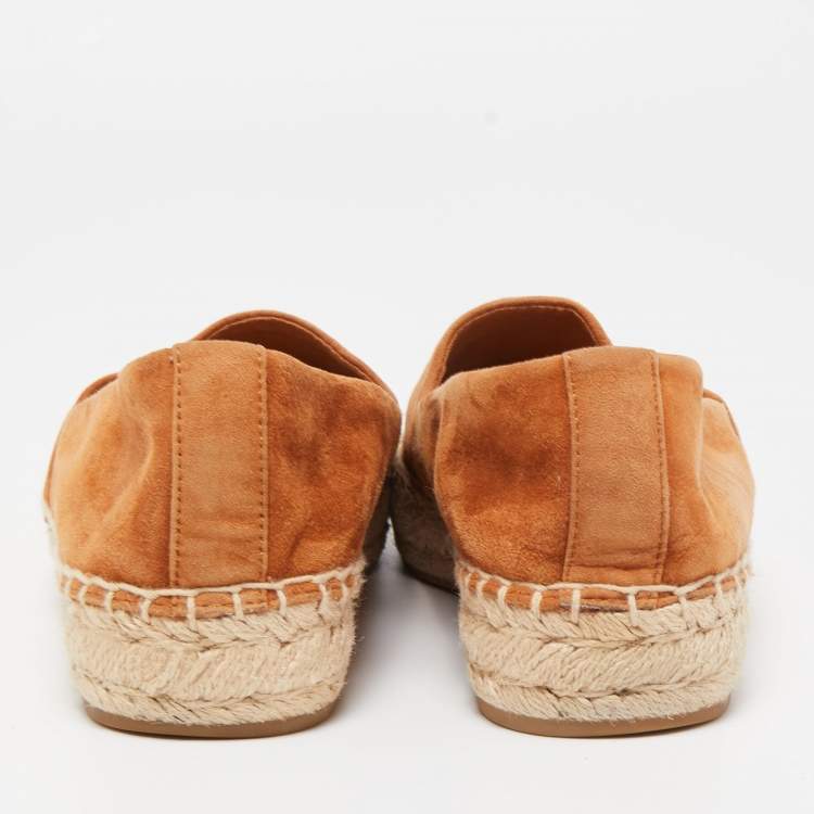 Pre Owned Tory Burch Brown Suede and Leather Espadrille Flats Size 38 