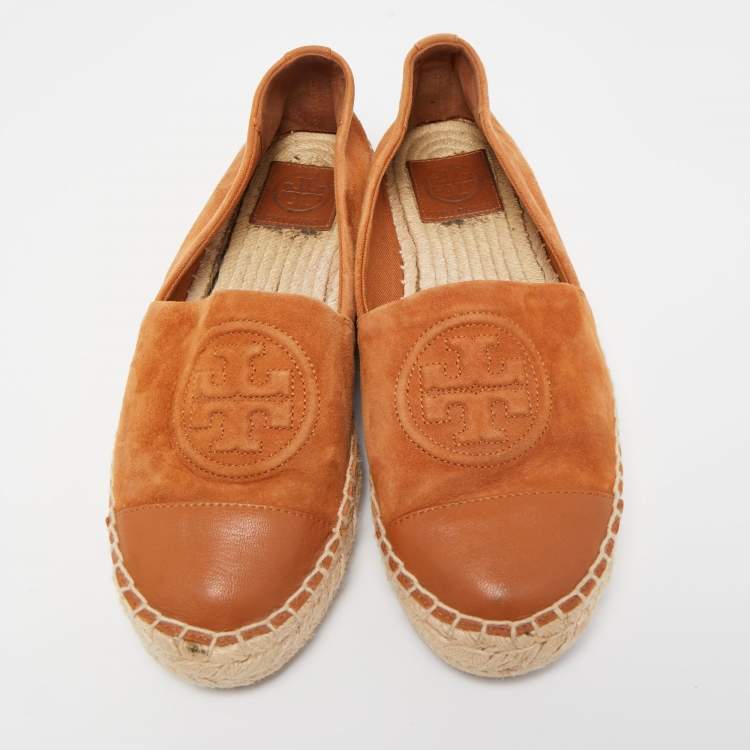 Pre Owned Tory Burch Brown Suede and Leather Espadrille Flats Size 38 