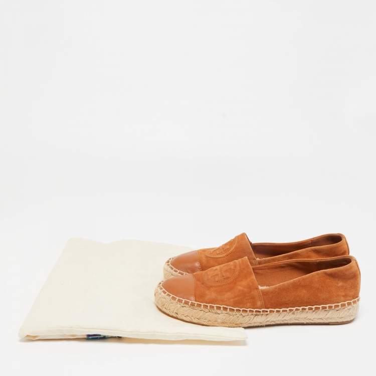 Pre Owned Tory Burch Brown Suede and Leather Espadrille Flats Size 38 