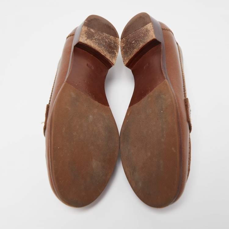 Pre Owned Tory Burch Brown Leather Penny Loafers Size 38.5