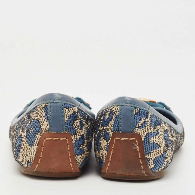 مملوكة مسبقًا Tory Burch Blue Raffia and Leather Minnie Ballet Flats Size 36.5