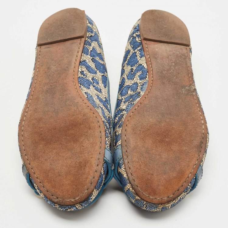 مملوكة مسبقًا Tory Burch Blue Raffia and Leather Minnie Ballet Flats Size 36.5