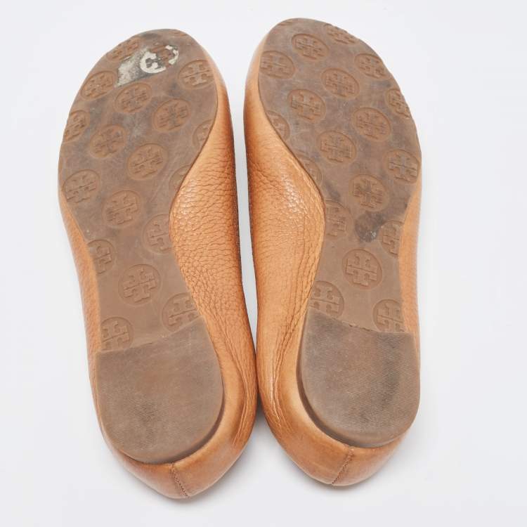 Pre Owned Tory Burch Brown Leather Lowell Ballet Flats Size 36.5