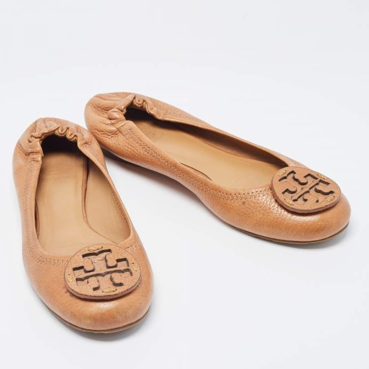 Pre Owned Tory Burch Brown Leather Lowell Ballet Flats Size 36.5