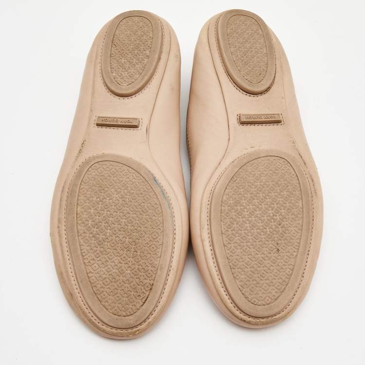 Pre Owned Tory Burch Beige Leather Caroline Ballet Flats Size 37.5