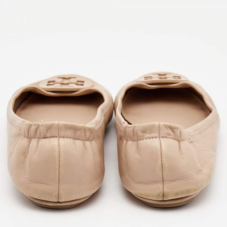 Pre Owned Tory Burch Beige Leather Caroline Ballet Flats Size 37.5