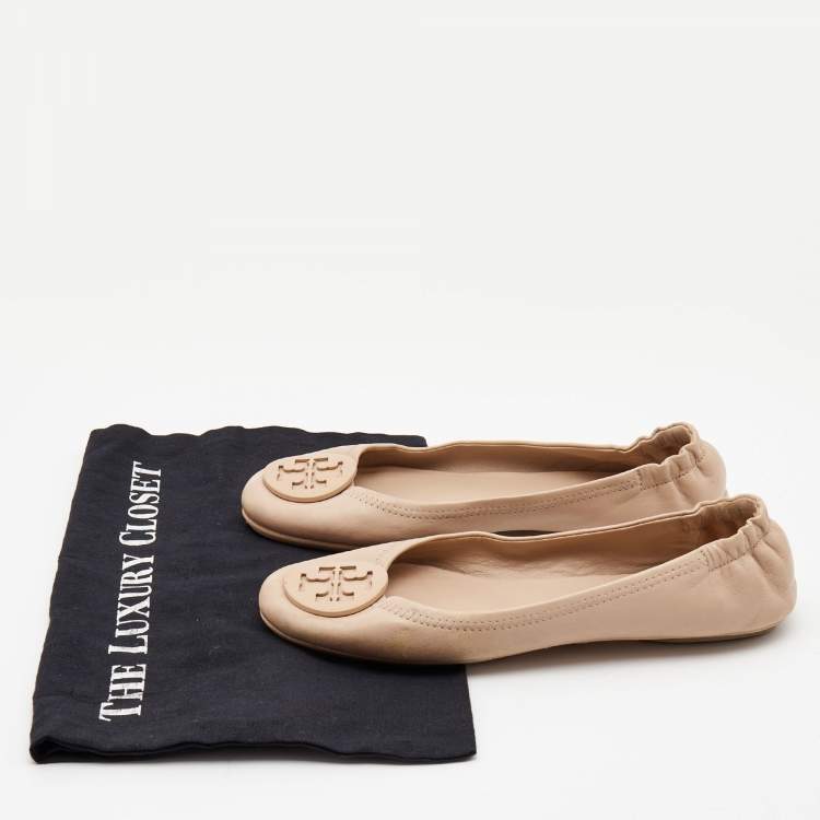 Pre Owned Tory Burch Beige Leather Caroline Ballet Flats Size 37.5