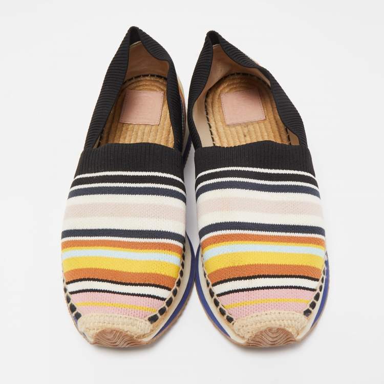 Pre Owned Tory Burch Multicolor Knit Fabric Daisy Espadrille Sneakers Size 41