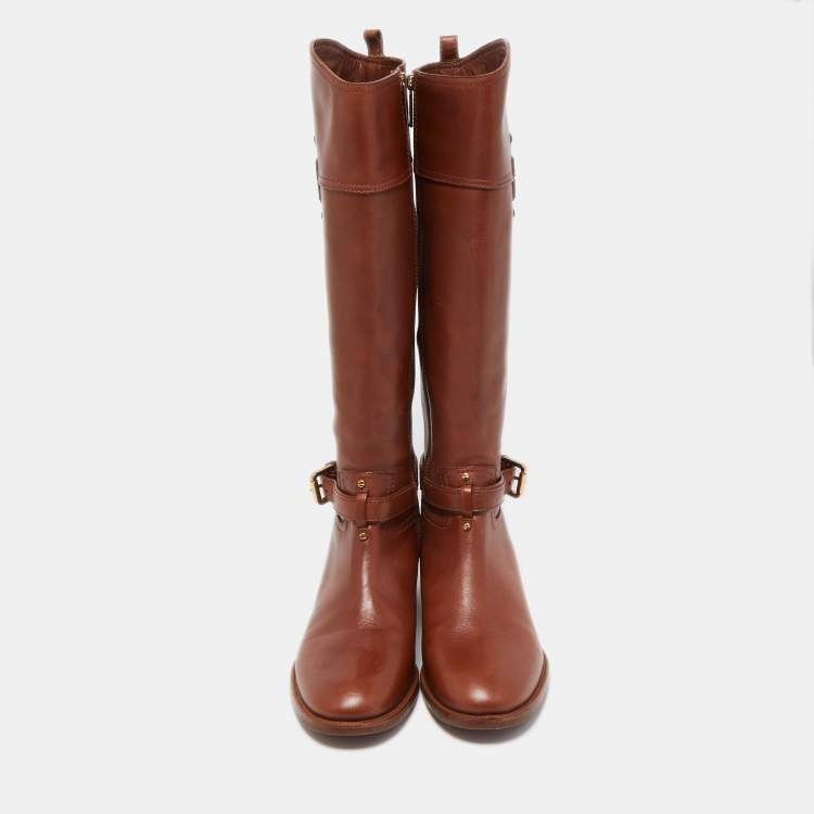 Pre Owned Tory Burch Brown Leather Knee Length Boots Size 39
