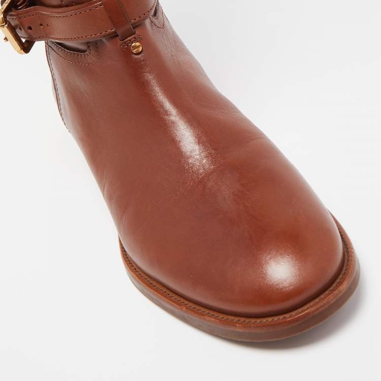 Pre Owned Tory Burch Brown Leather Knee Length Boots Size 39