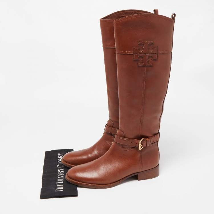 Pre Owned Tory Burch Brown Leather Knee Length Boots Size 39