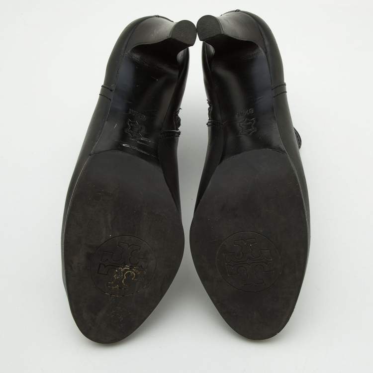 Pre Owned Tory Burch Black Leather Ankle Boots Size 39