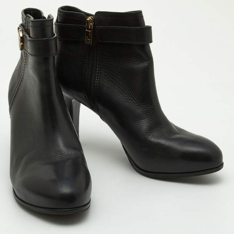 Pre Owned Tory Burch Black Leather Ankle Boots Size 39
