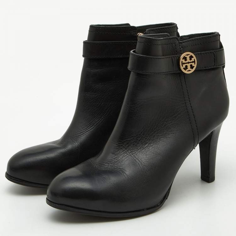Pre Owned Tory Burch Black Leather Ankle Boots Size 39