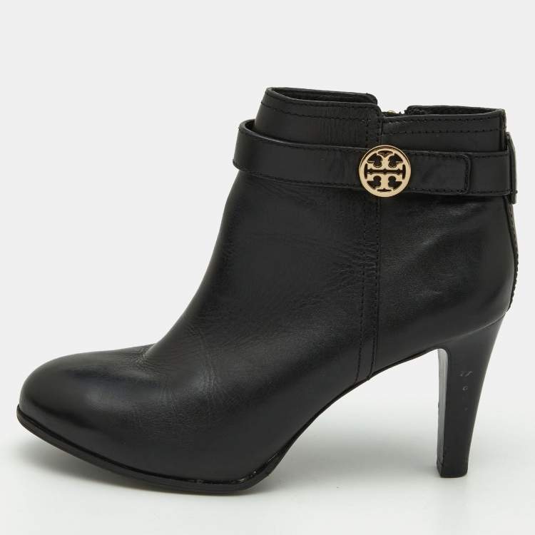 Pre Owned Tory Burch Black Leather Ankle Boots Size 39