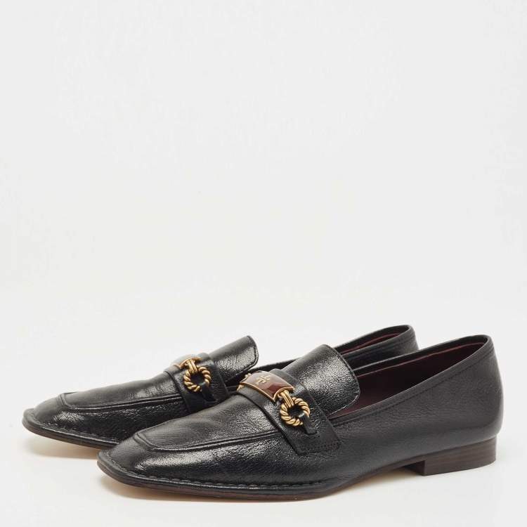 Pre Owned Tory Burch Black Leather Perrine Loafers Size 39