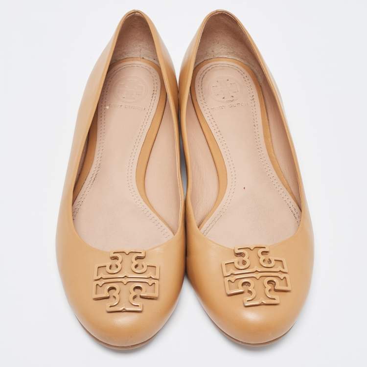 Pre Owned Tory Burch Beige Leather Melinda Ballet Flats Size 37.5