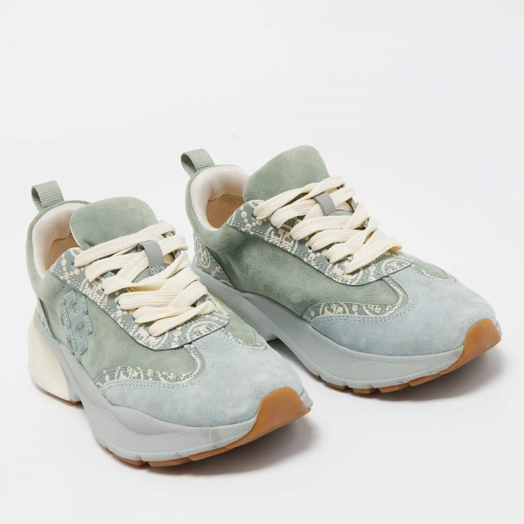 مملوكة مسبقًا Tory Burch Green Suede Good Luck Low Top Sneakers Size 35