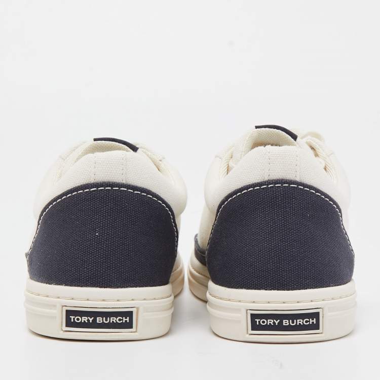 Pre Owned Tory Burch White/Blue Canvas Low Top Sneakers Size 38