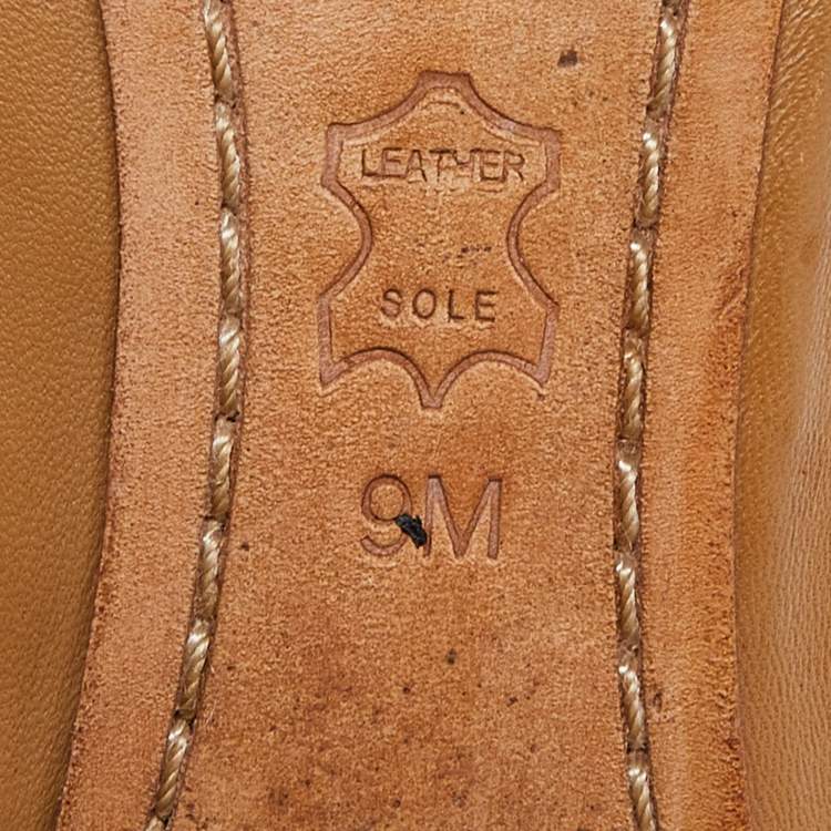 Pre Owned Tory Burch Beige/Black Leather Caroline Scrunch Ballet Flats Size 39.5