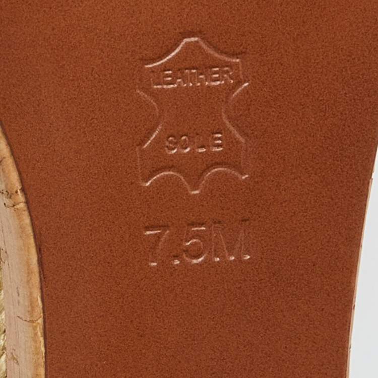 Pre Owned Tory Burch Blue Canvas and Leather Espadrille Wedge Ankle Strap Sandals Size 38