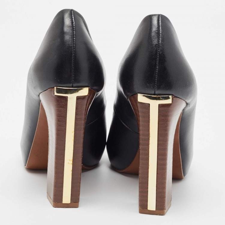 مملوكة مسبقًا Tory Burch Black Leather Cantrelle Peep Toe Platform Pumps  Size 37.5
