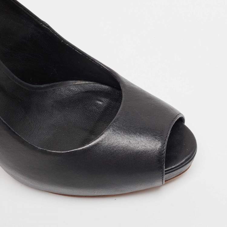 مملوكة مسبقًا Tory Burch Black Leather Cantrelle Peep Toe Platform Pumps  Size 37.5