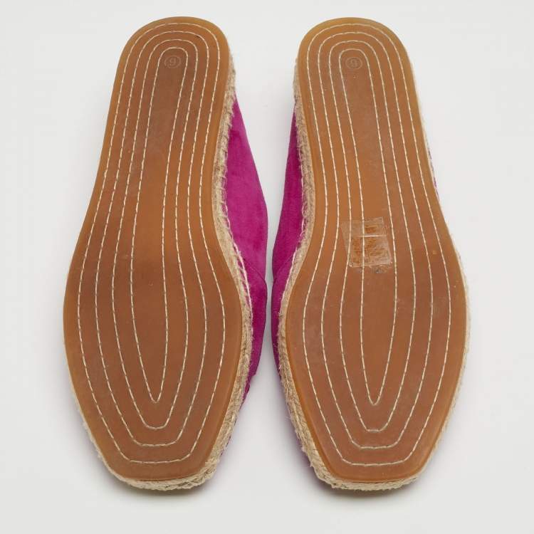 Pre Owned Tory Burch Purple Nubuck Leather Woven Double T Aline Espadrille Flats Size 36.5