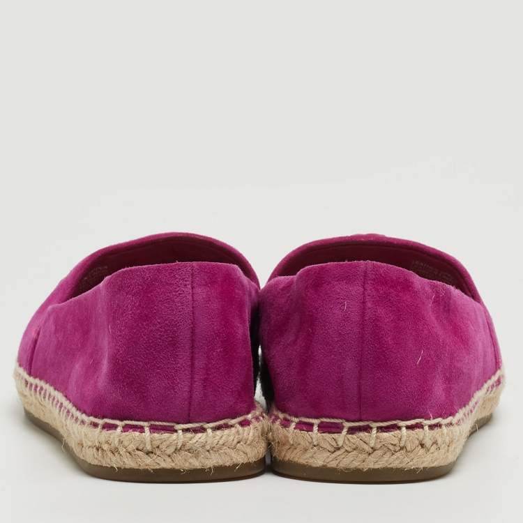 Pre Owned Tory Burch Purple Nubuck Leather Woven Double T Aline Espadrille Flats Size 36.5