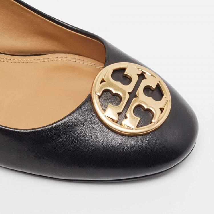 Pre Owned Tory Burch Black Leather Chelsea Pumps Size 38.5