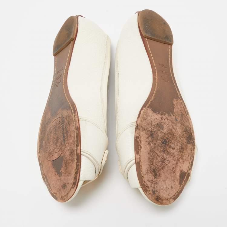 Pre Owned Tory Burch Off White Leather Cline Peep Toe Flats Size 38
