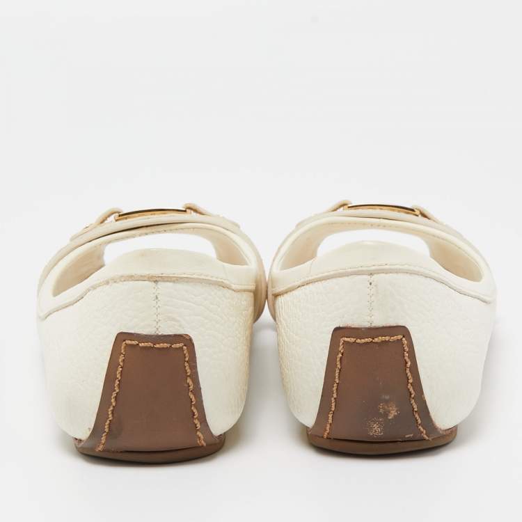 Pre Owned Tory Burch Off White Leather Cline Peep Toe Flats Size 38