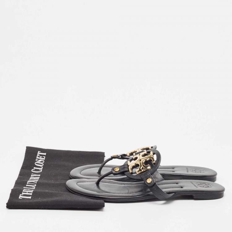 Pre Owned Tory Burch Black Leather Thong Flats Size 39  
