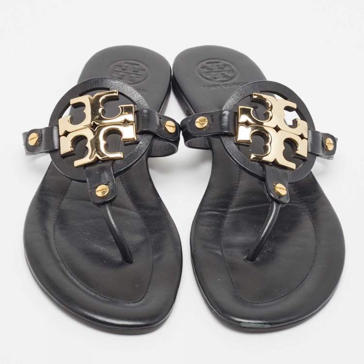 Pre Owned Tory Burch Black Leather Thong Flats Size 39  