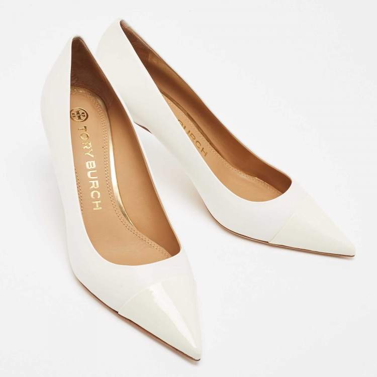 مملوكة مسبقًا Tory Burch White Patent and Leather Penelope Pumps Size 40