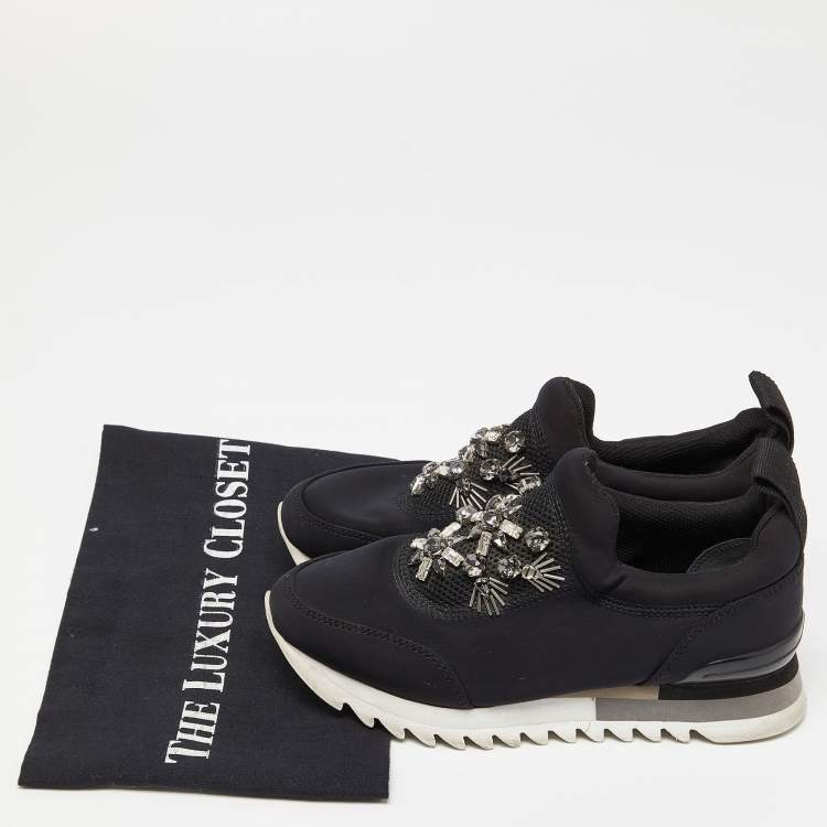 Pre Owned Tory Burch Black Neoprene Rosas Embellished Runner Sneakers Size 36