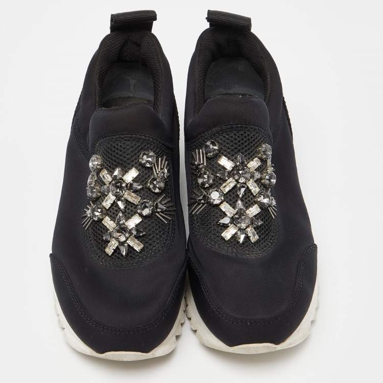 Pre Owned Tory Burch Black Neoprene Rosas Embellished Runner Sneakers Size 36